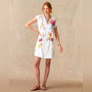 NWT Johnny WAS Playa Mini Dress Floral Embroidered White Dress - Large